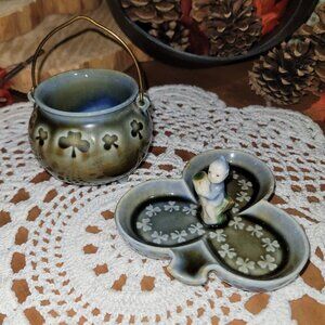 Wade Irish Porcelain - Cauldron and Shamrock Dish with Pixie Gnome Leprechaun